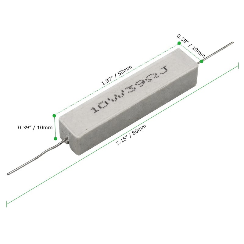 Dimlove Cement Resistor,10 PCS 10w 39 Ohm 5% Axial Lead Wire Resistor White Wound Fixed Ceramic Cement Resistors Wirewound Cement Power Resistors Flame Heat Moisture Resistance Precharge Horizontal Resistors - Image 3